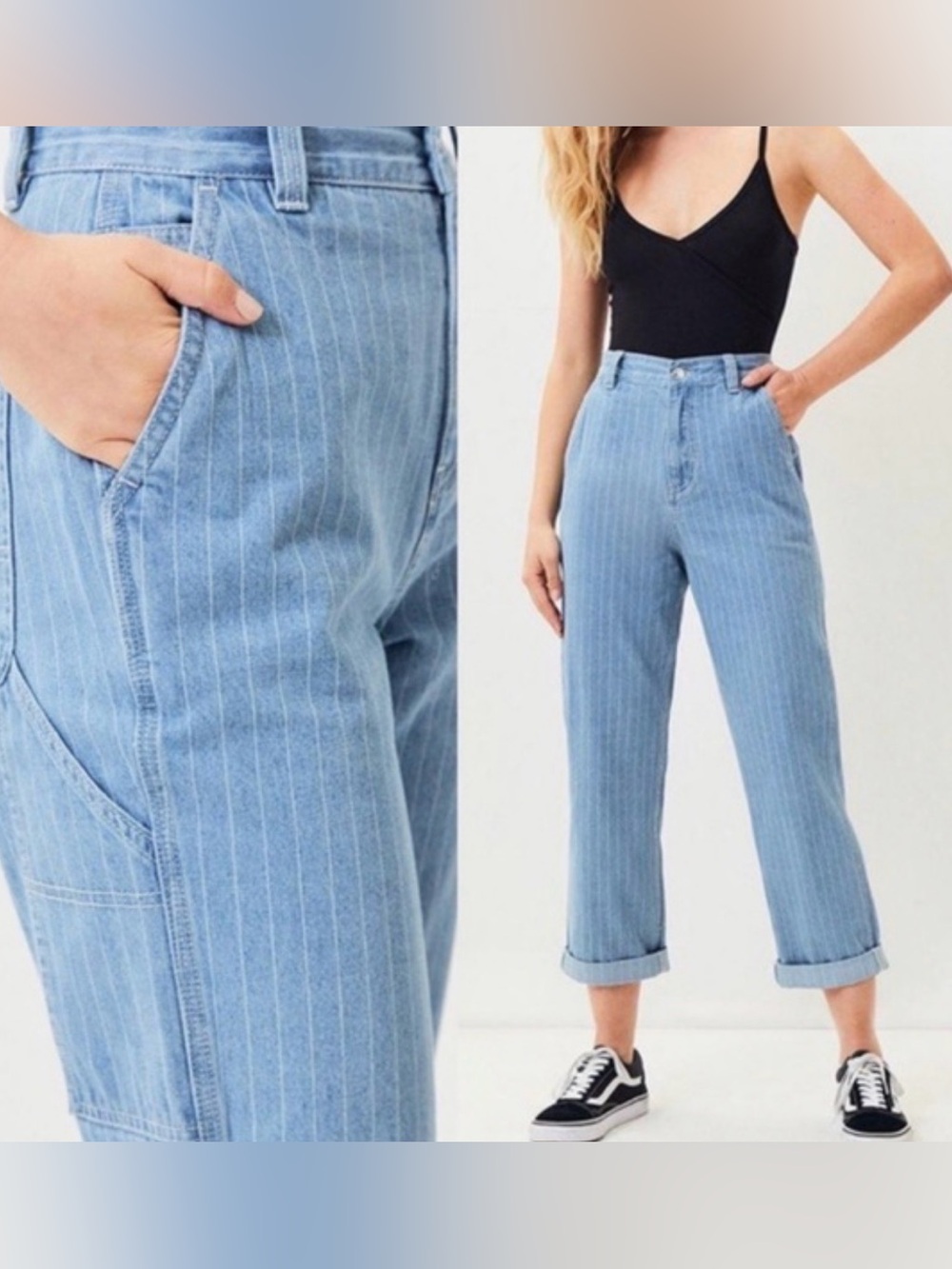 PacSun Blue Pinstripe Relaxed Carpenter Style Mom Jeans